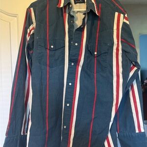 Wrangler Men's Navy Shirt with Red & White Stripes